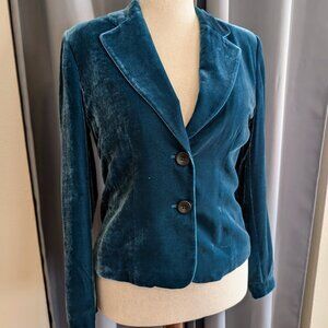Soft teal velour velvet blazer, size Large (estimated), fair condition